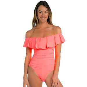 La Blanca Swimsuit Gin Off The Shoulder Goddess Ruffle Lace-Up Back One Piece 14